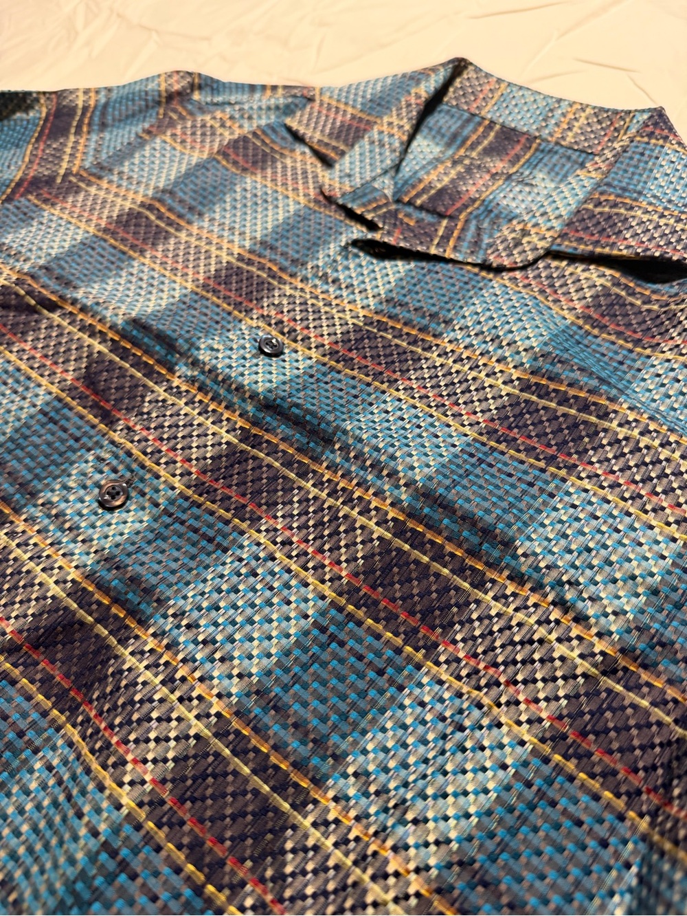 Tasso Elba Men’s 100% Cotton Blue Plaid Button-Up Shirt Size Small - Picture 2 of 4